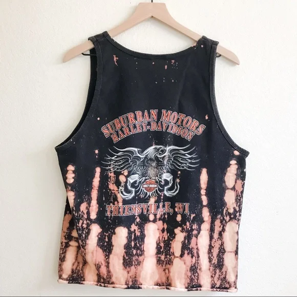 SOLD—Custom Harley Davidson Tie Dye Tank Top w/ Flames Graphic. Black, Large - Picture 8 of 13